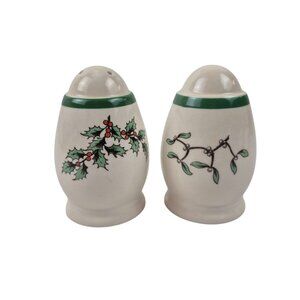 Spode Christmas Tree Salt And Pepper Shakers Wide Green Band England Vintage Wit